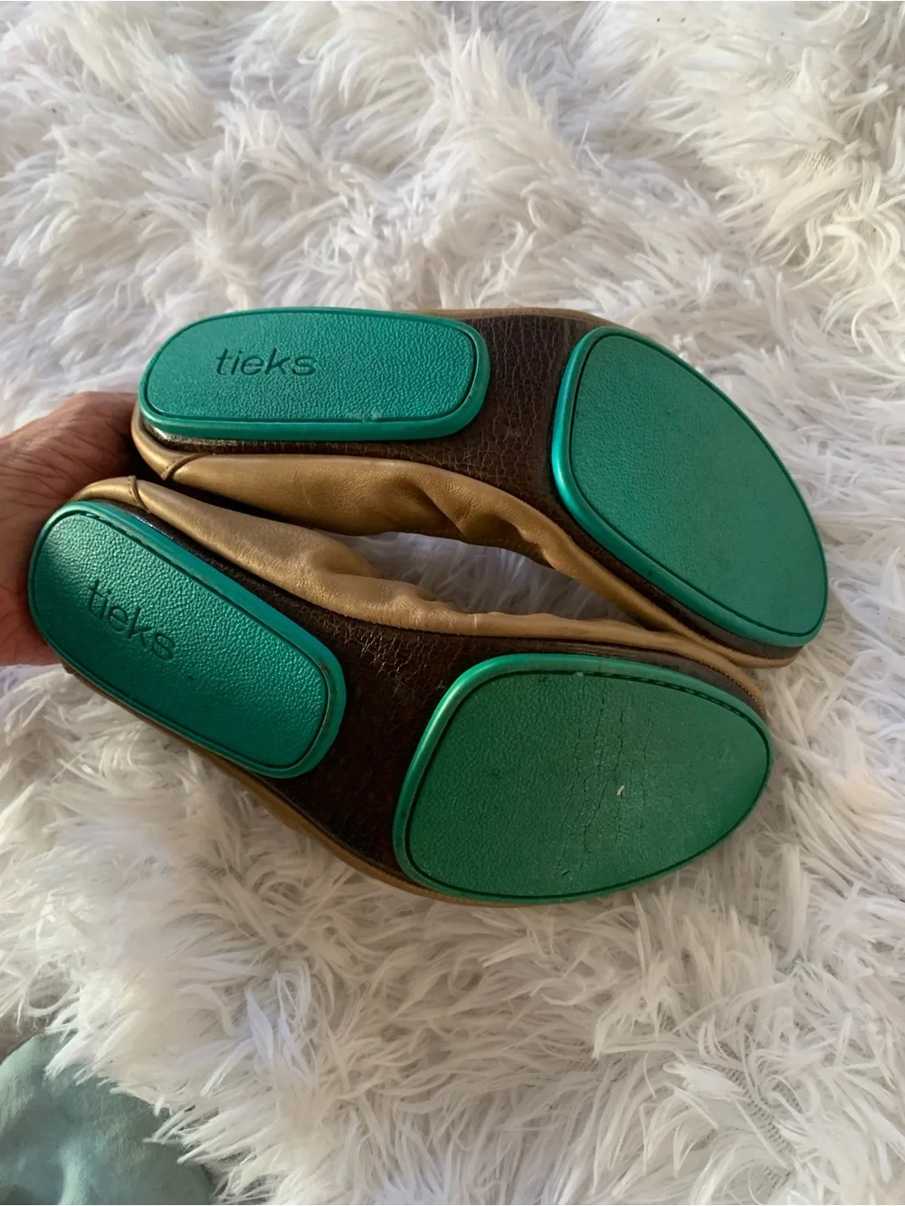 Tieks Metallic Gold Ballet Flats with Teal Soles golden glitz